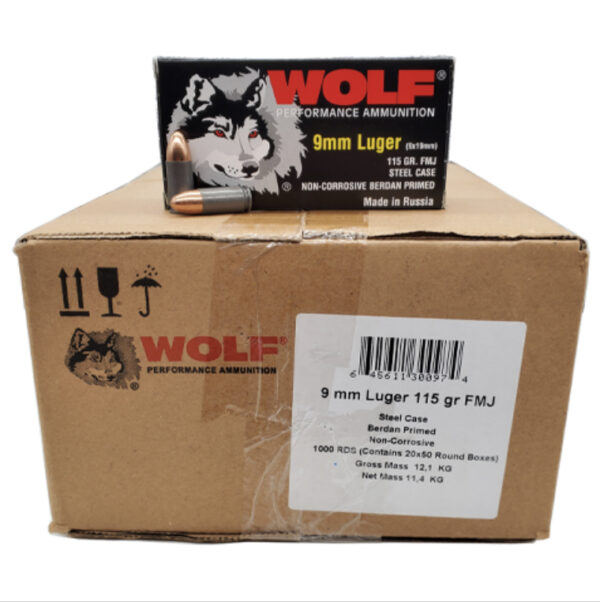 9mm - Wolf Performance 115 GR. FMJ 1000 rd. Steel Case