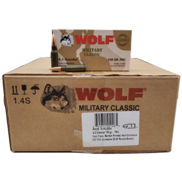 6.5 Grendel - Wolf 100 Grain FMJ 500 Round Steel Case