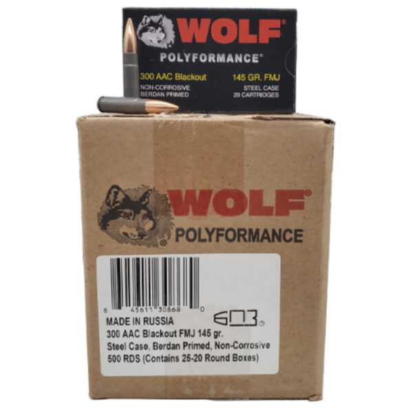 300 Blackout - Wolf Polyformance 145 Grain FMJ 500 rds. Steel Case